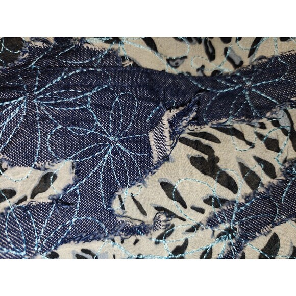 Morgan Cole Womens Distressed Jacket Size L Blue Ivory Animal Print Applique - Picture 11 of 12